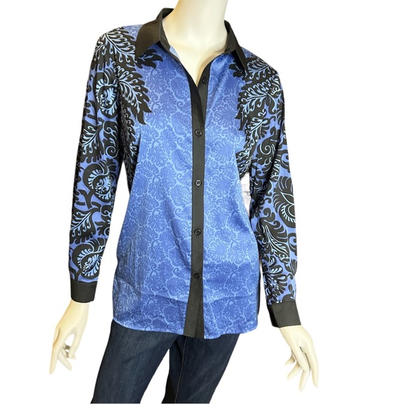 NWT Bob Mackie Wearable Art Black Blue Blouse Small - Picture 1 of 12